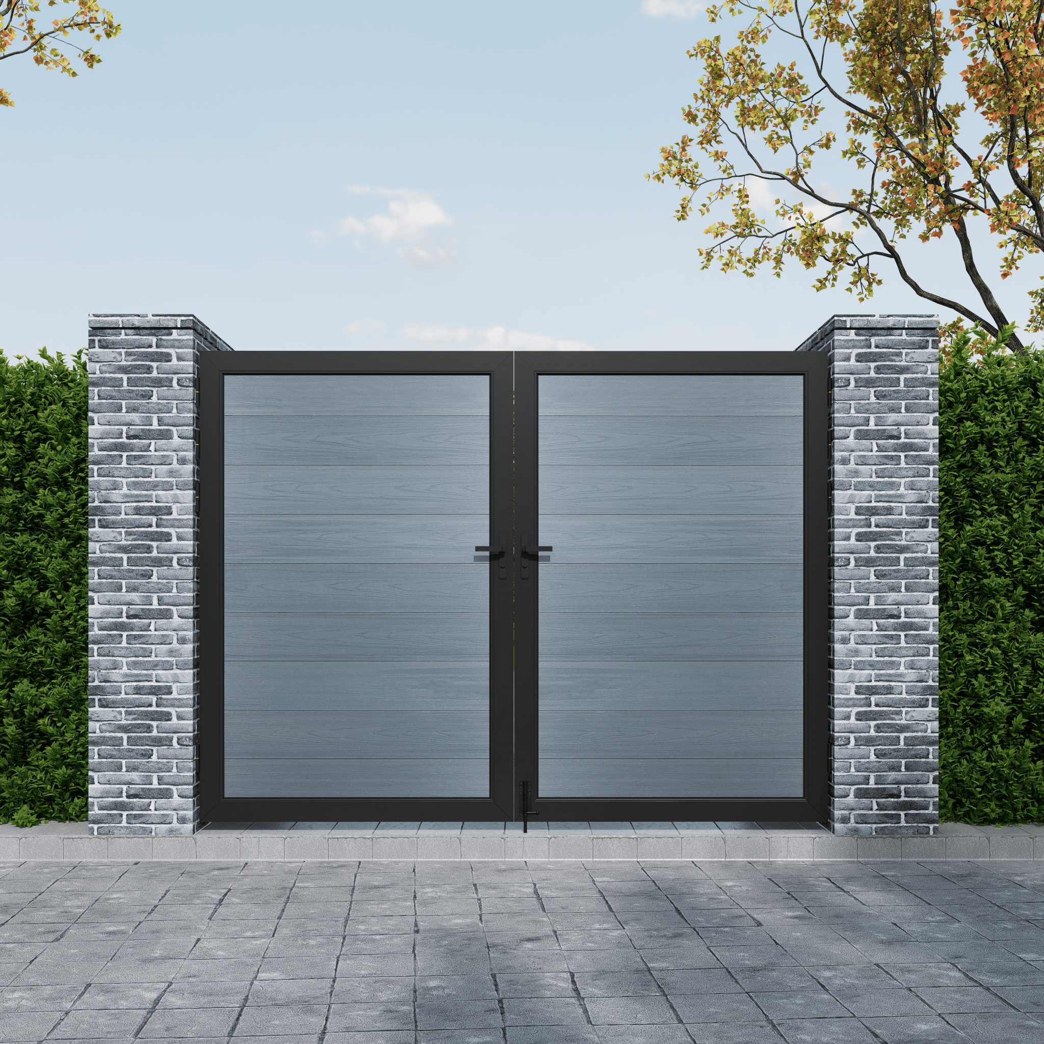 Mondaria Black 6ft x 8ft Privacy Fence & Driveway Gate - Double Garden Gate, Outdoor Fence Styles - CourtyardMart