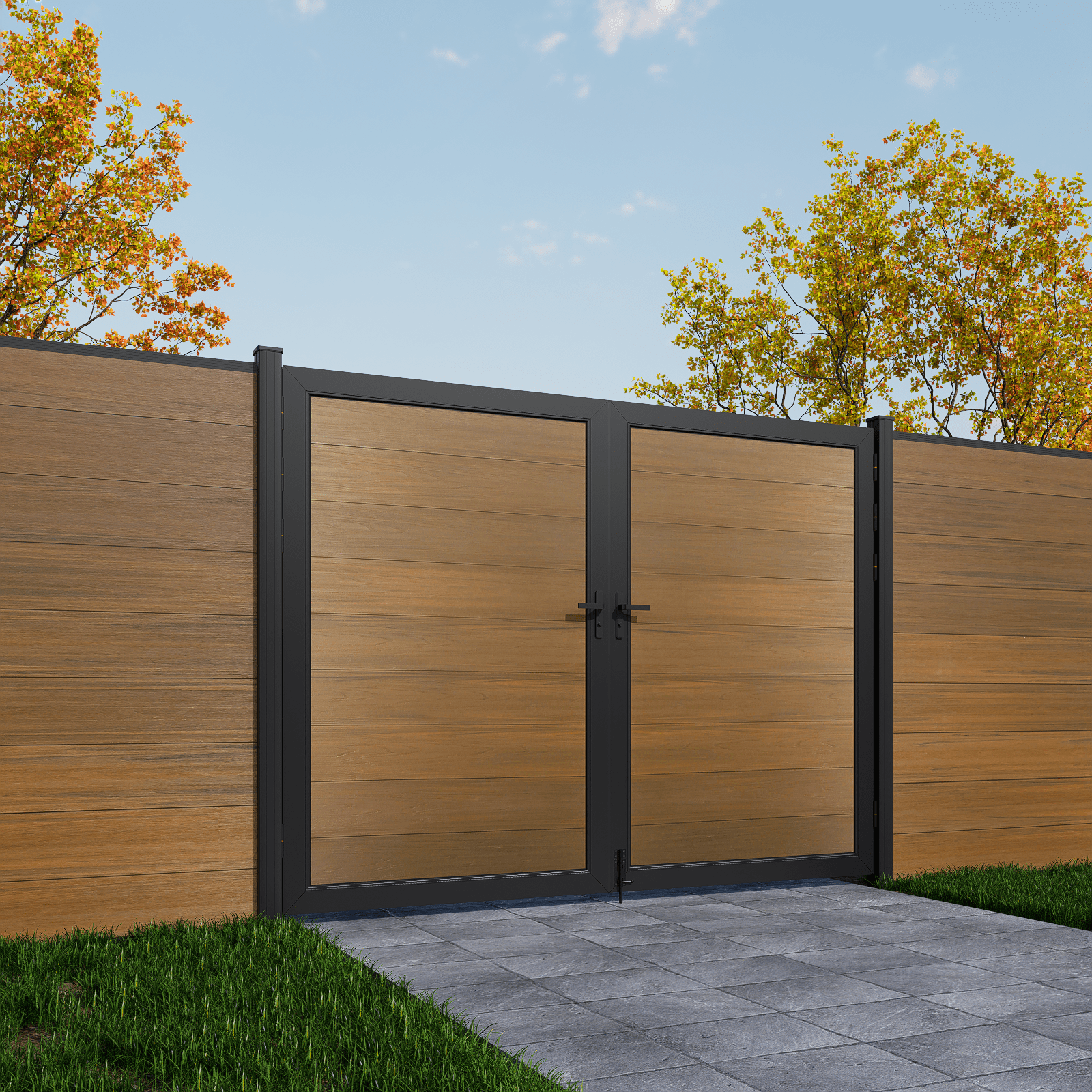Mondaria Black 6ft x 8ft Privacy Fence & Driveway Gate - Double Garden Gate, Outdoor Fence Styles - CourtyardMart