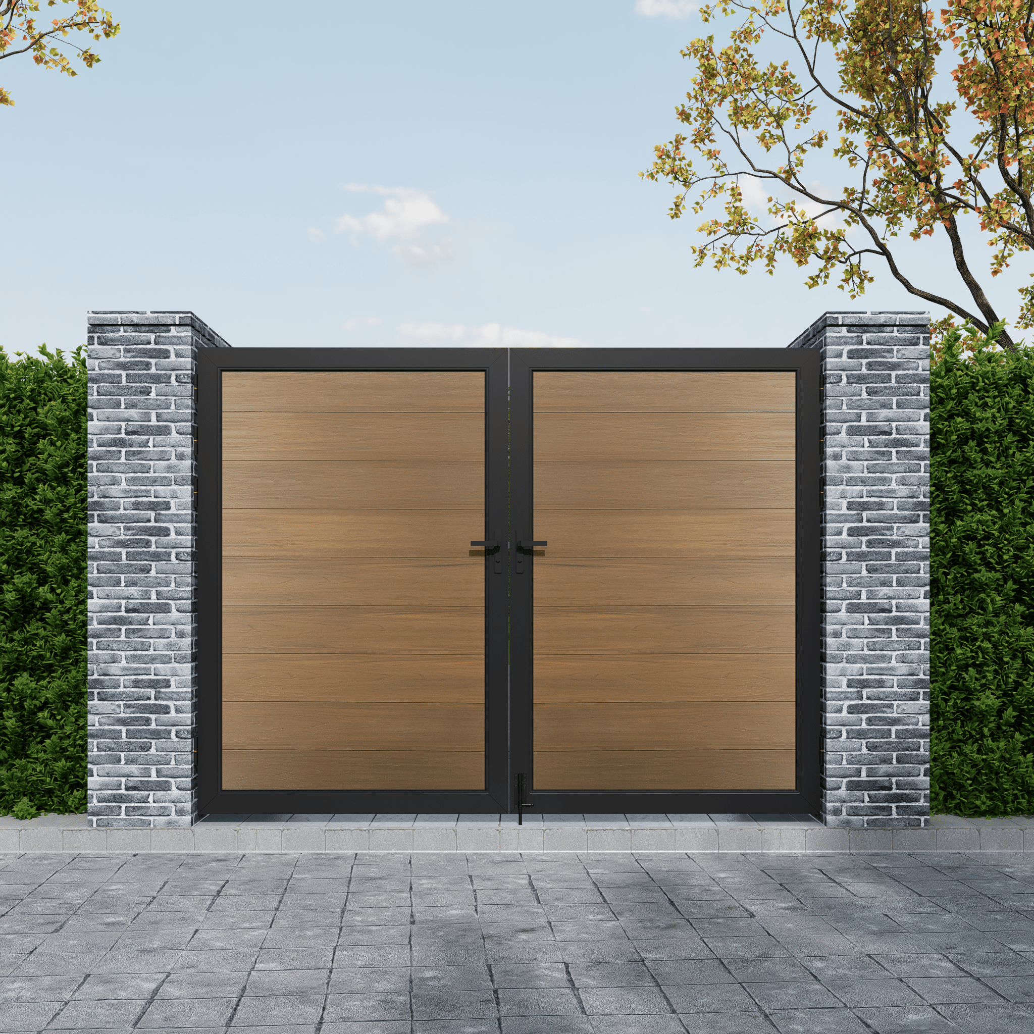 Mondaria Black 6ft x 8ft Privacy Fence & Driveway Gate - Double Garden Gate, Outdoor Fence Styles - CourtyardMart
