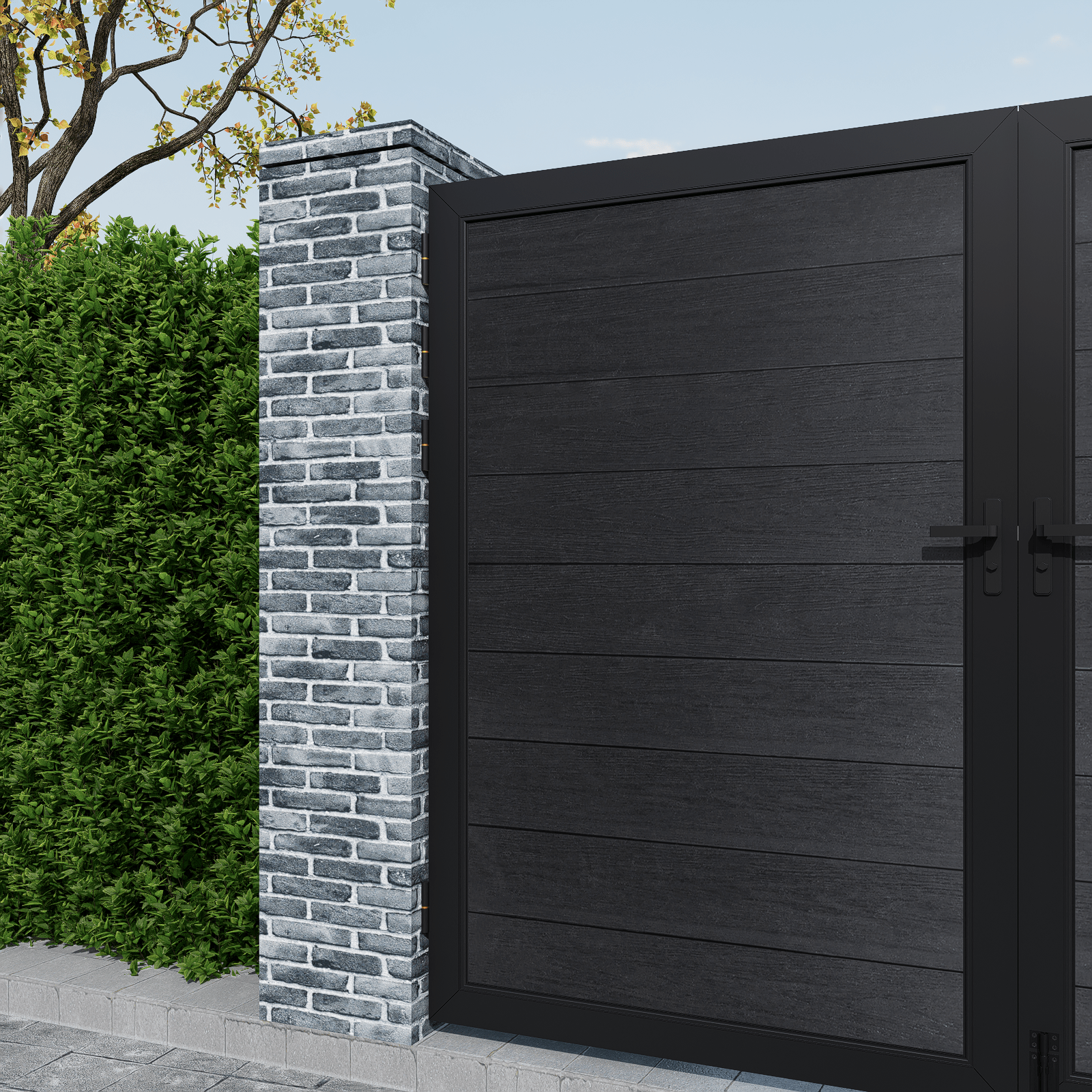 Mondaria Black 6ft x 8ft Privacy Fence & Driveway Gate - Double Garden Gate, Outdoor Fence Styles - CourtyardMart