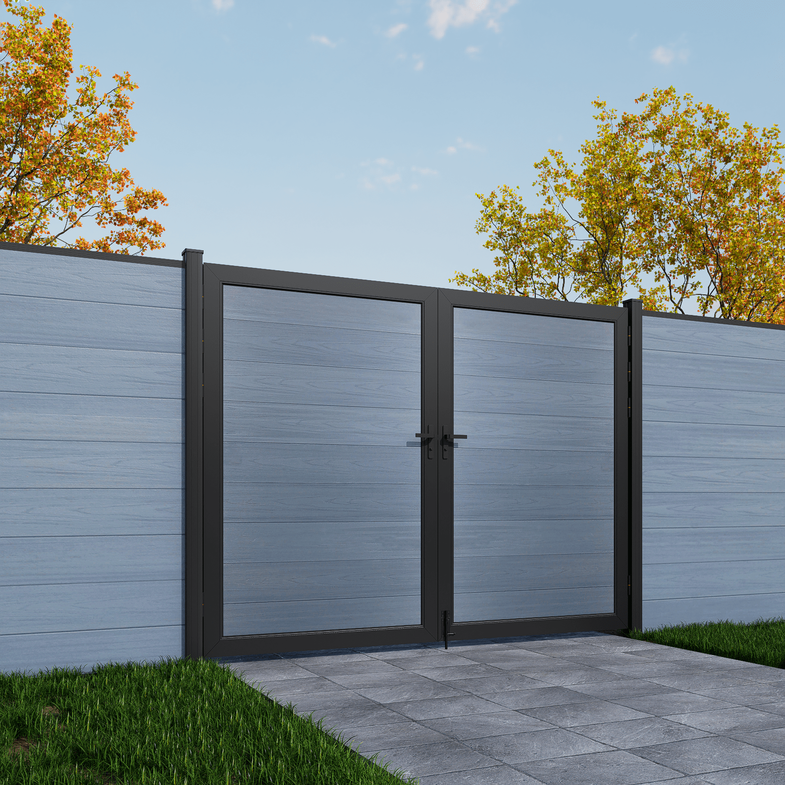 Mondaria Black 6ft x 8ft Privacy Fence & Driveway Gate - Double Garden Gate, Outdoor Fence Styles - CourtyardMart