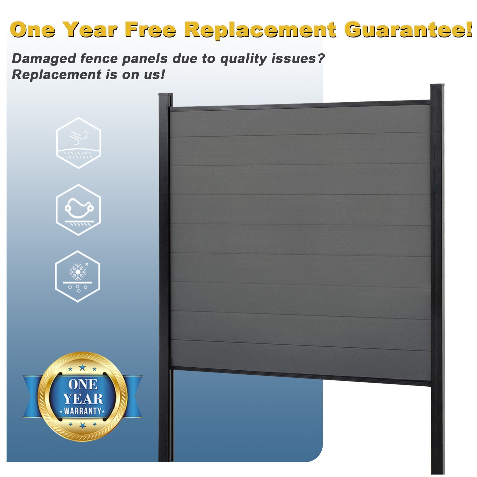 Mondaria Composite Fence 6 ft H x 6 ft W - Privacy, Security, Windproof for Farms Grained Finish - CourtyardMart