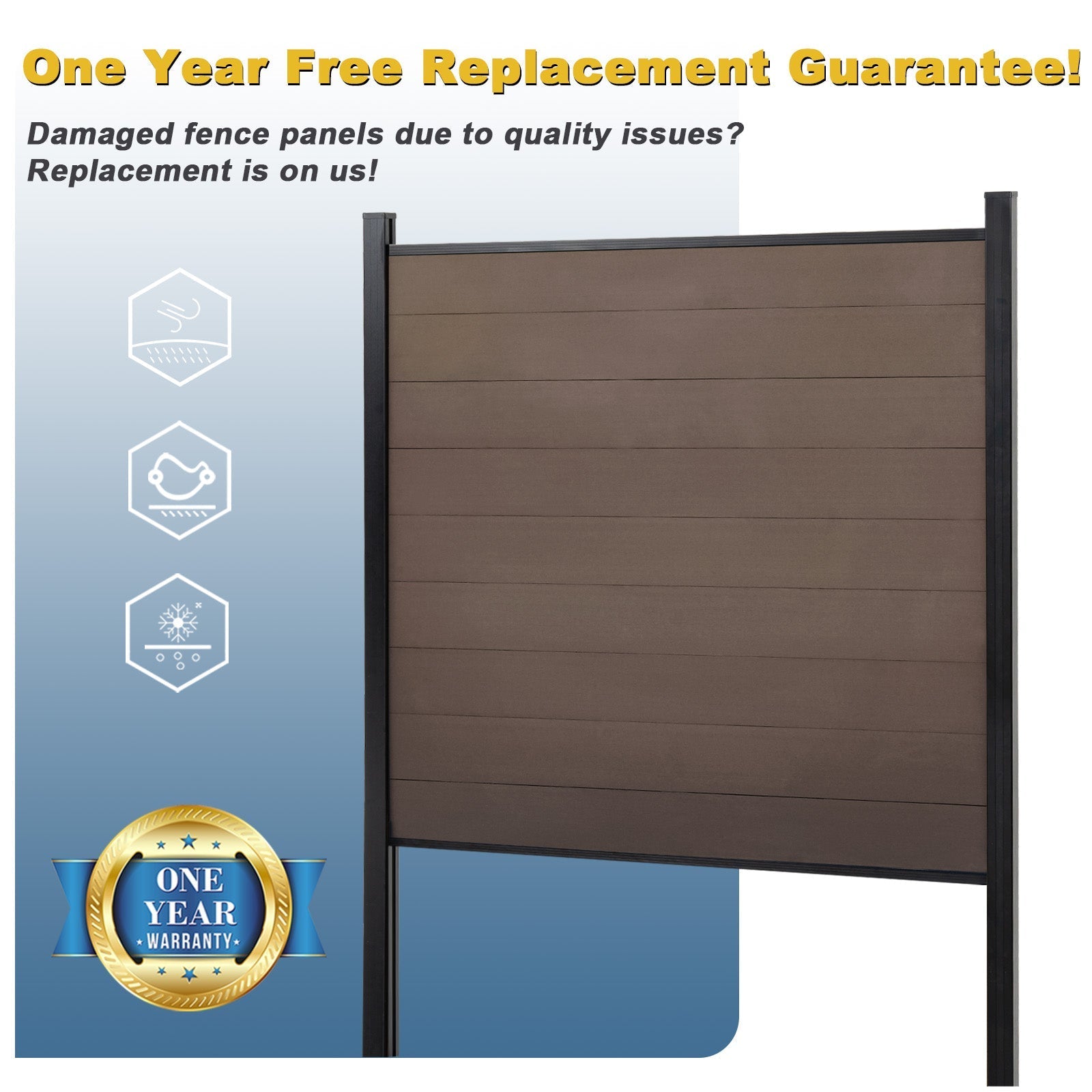 Mondaria Composite Fence 6 ft H x 6 ft W - Privacy, Security, Windproof for Farms Grained Finish - CourtyardMart