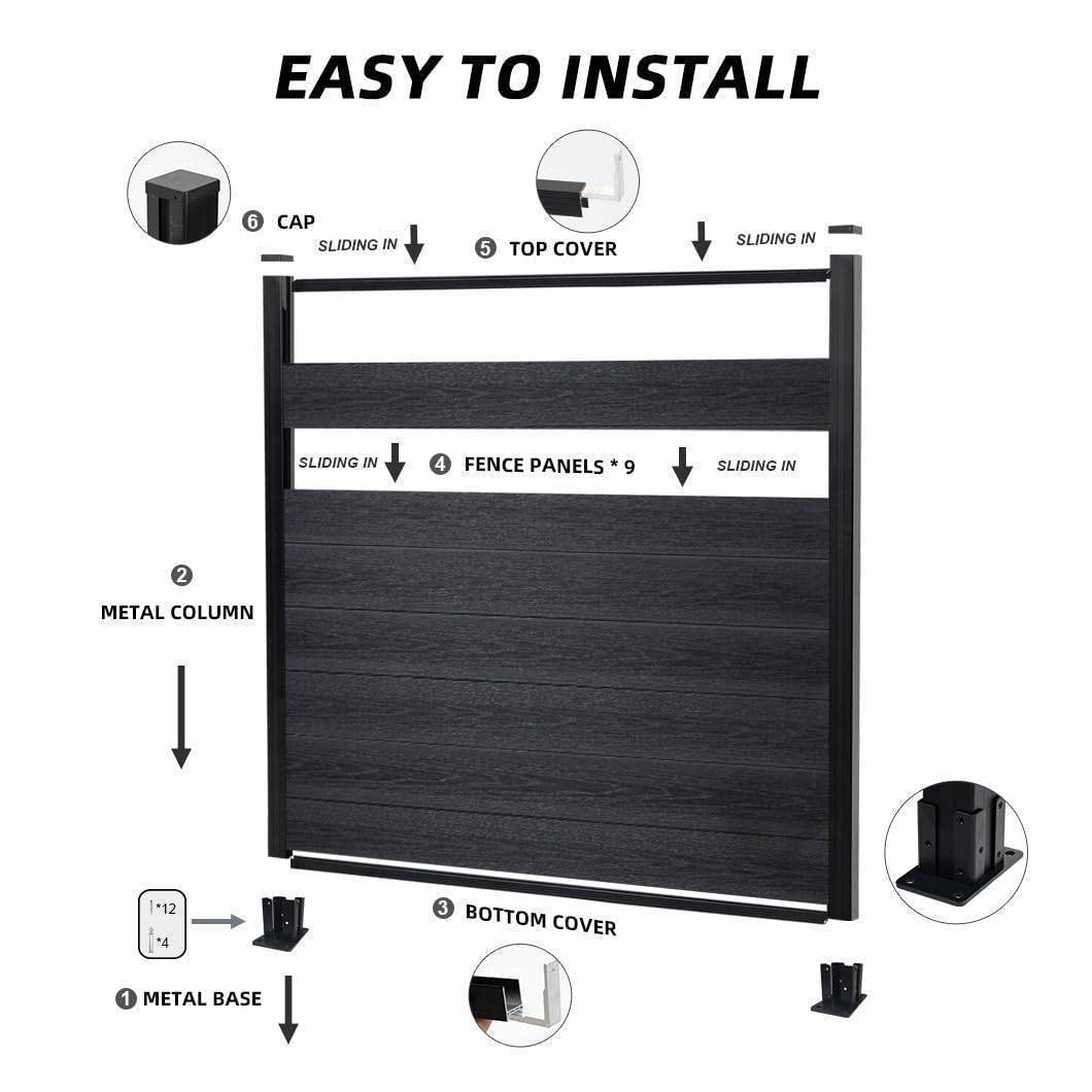 Mondaria Composite Privacy Fence 6ft*6ft - Windproof, Ground Screw Installation for Patios - CourtyardMart