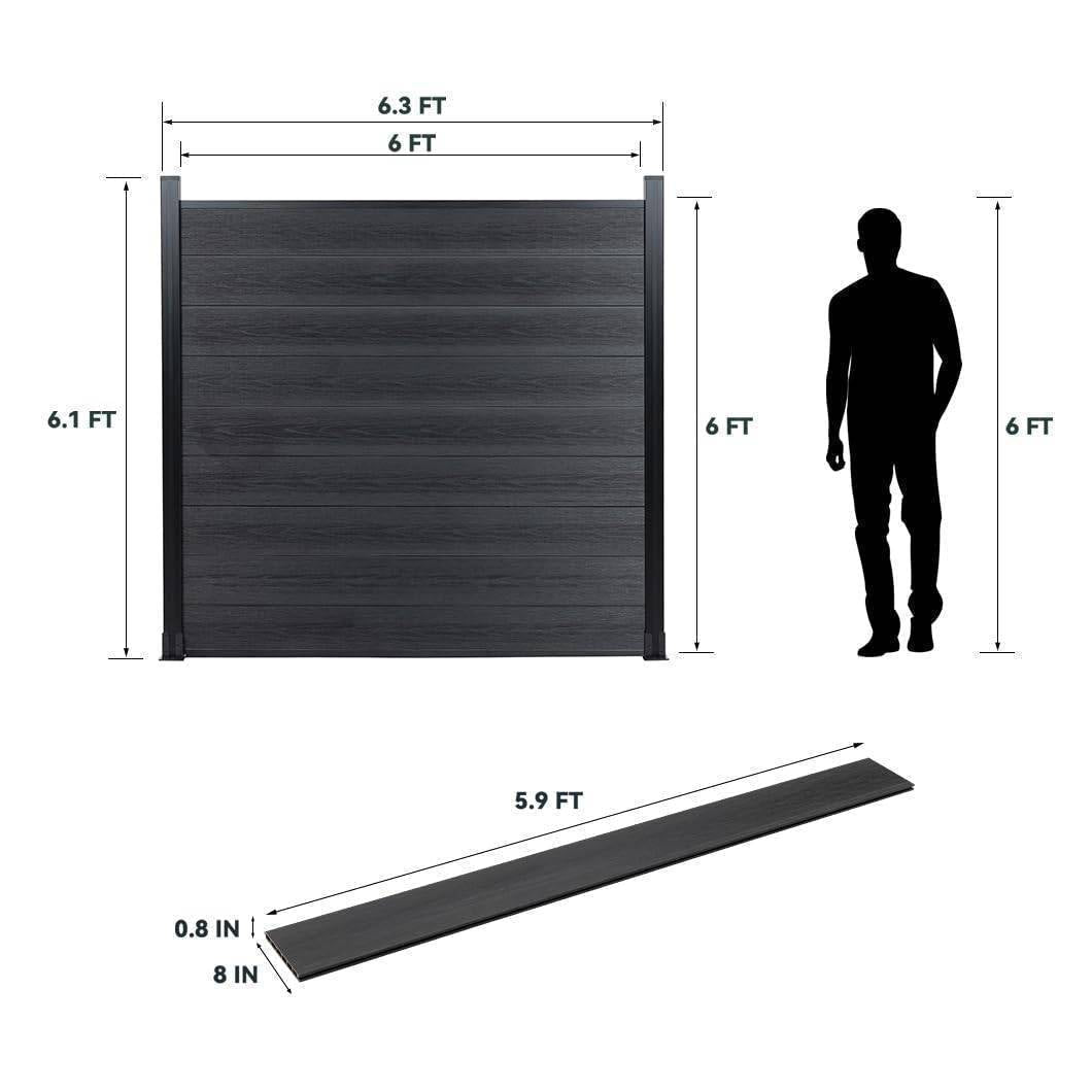 Mondaria Composite Privacy Fence 6ft*6ft - Windproof, Ground Screw Installation for Patios - CourtyardMart