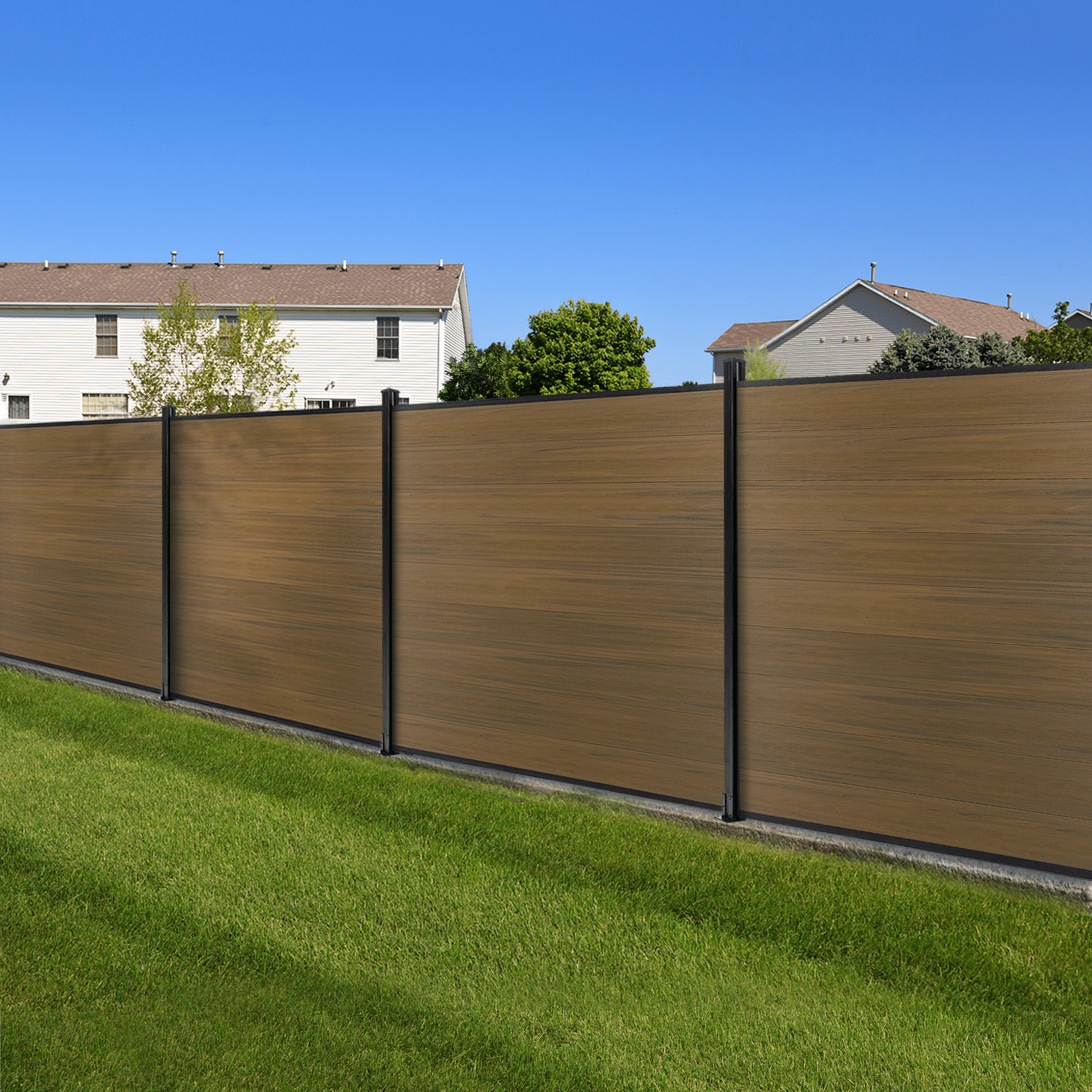 Mondaria Composite Privacy Fence 6ft*6ft - Windproof, Ground Screw Installation for Patios - CourtyardMart