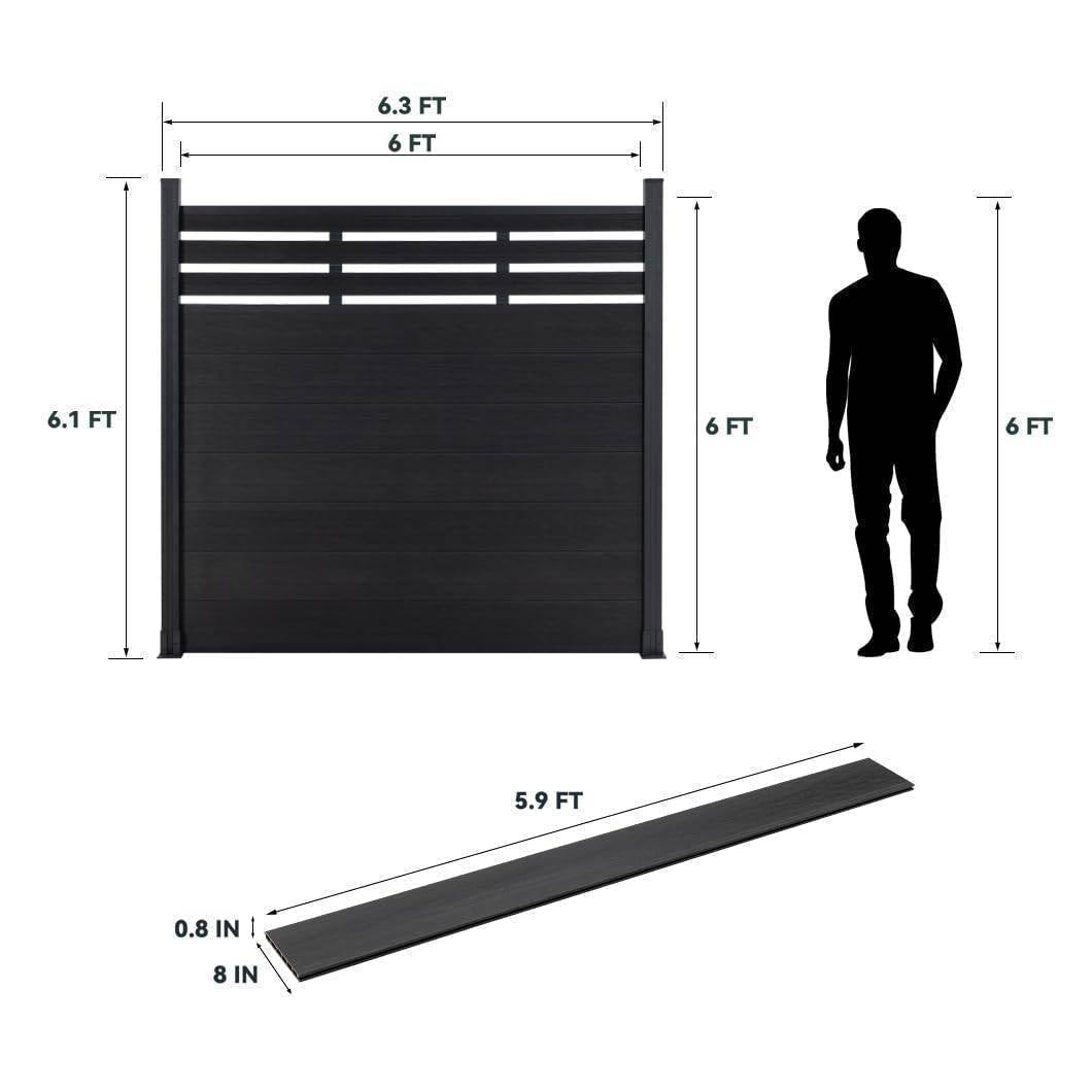 Mondaria Euro Style Contemporary Fence 8 ft H x 6 ft W - Aluminum post with Ground Screw Installation - CourtyardMart
