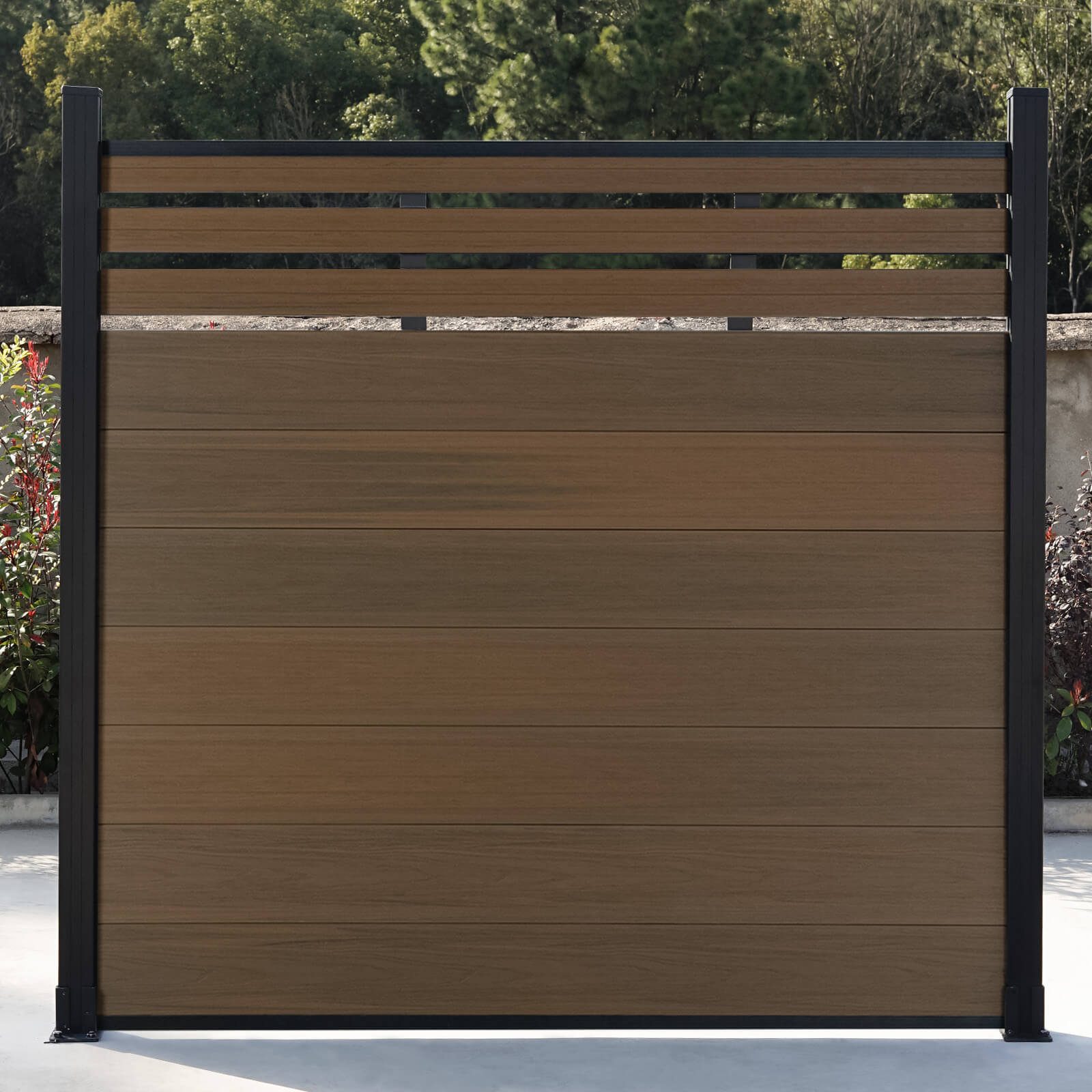 Mondaria Euro Style Contemporary Fence 8 ft H x 6 ft W - Aluminum post with Ground Screw Installation - CourtyardMart