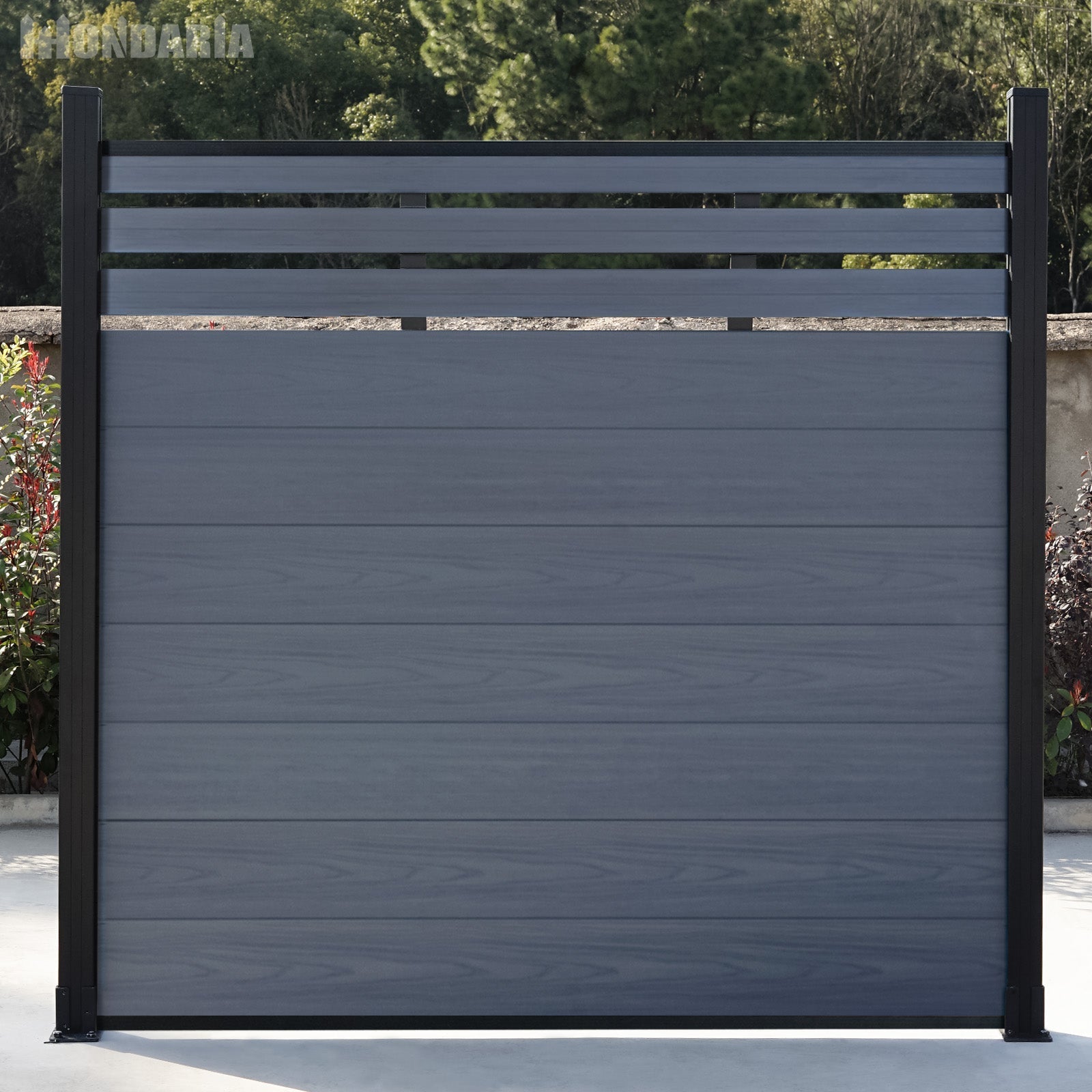 Mondaria Euro Style Contemporary Fence 8 ft H x 6 ft W - Aluminum post with Ground Screw Installation - CourtyardMart
