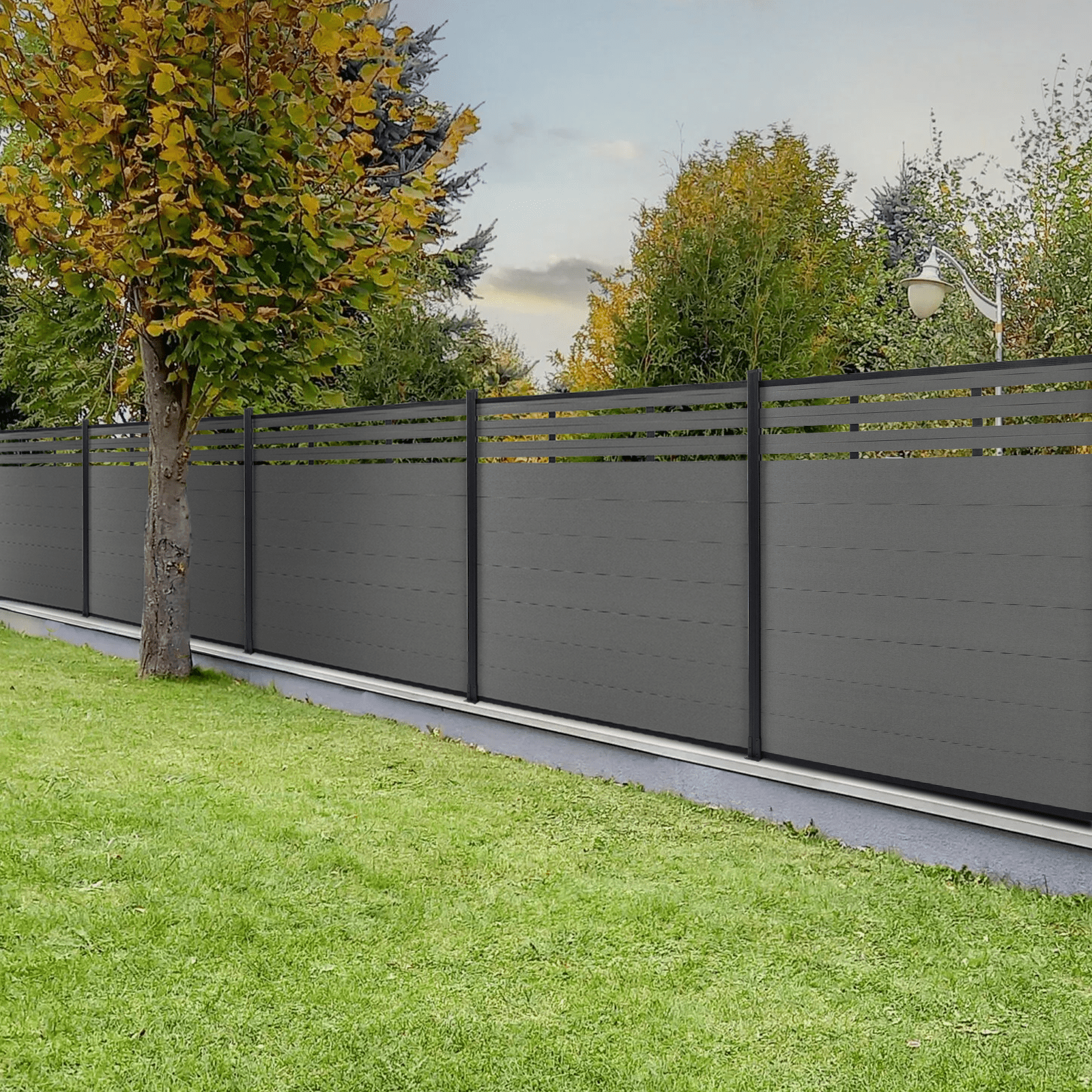 mondaria Grey 72in*72in Composite Fence Panels , Aluminum post, Easy Install for Patios,Pools - CourtyardMart