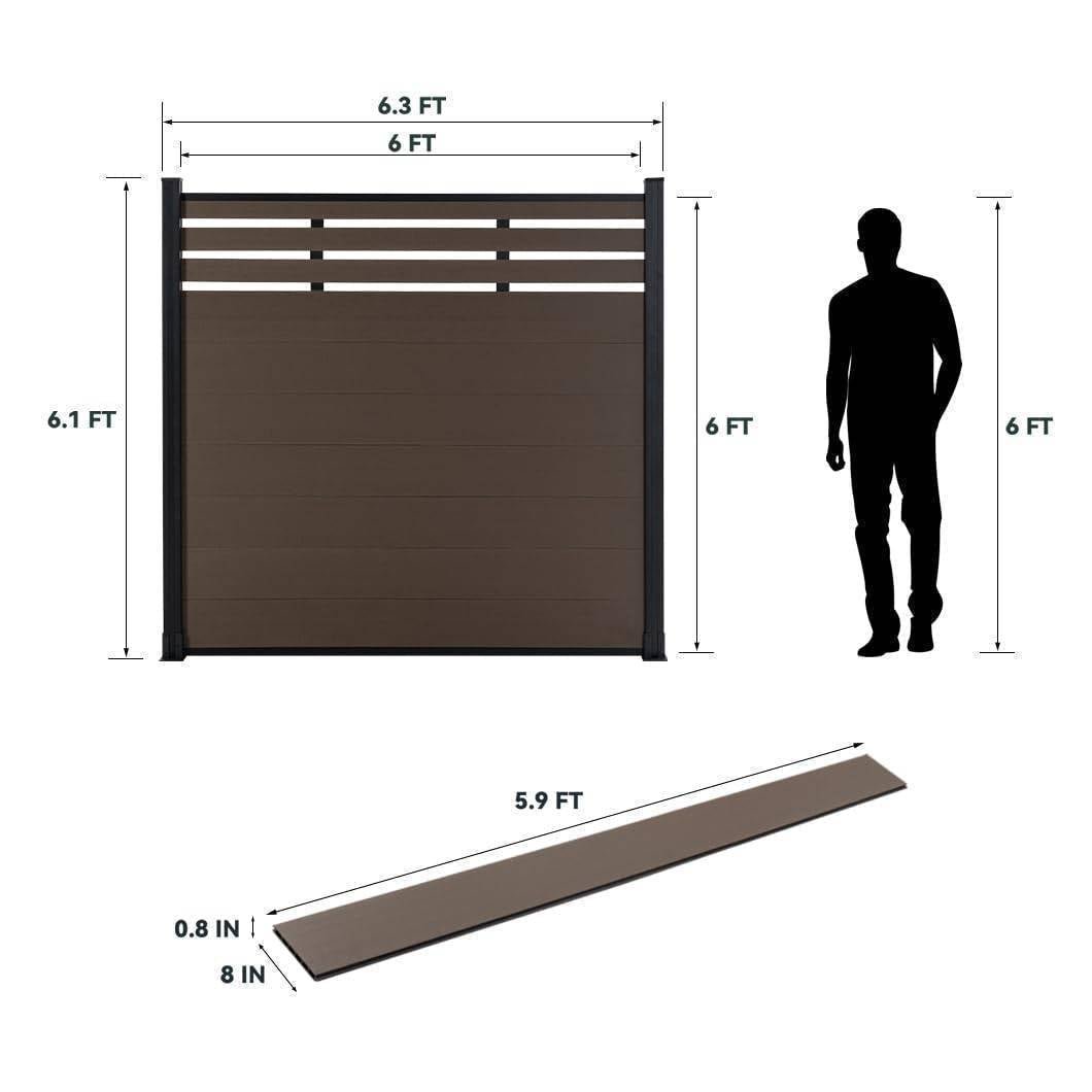 mondaria Grey 72in*72in Composite Fence Panels , Aluminum post, Easy Install for Patios,Pools - CourtyardMart
