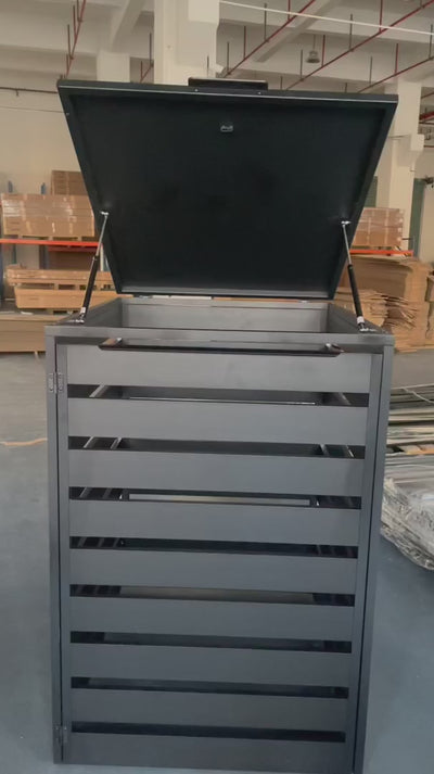 Black Aluminum Trash Can Enclosure with Horizontal Slats, Outdoor Garbage Bin Fence 35.4x40x47.2 in