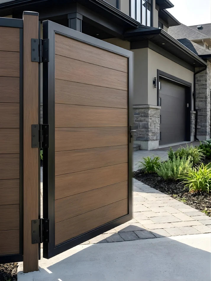 Modern 4ft Wide WPC Single Gate with Aluminum Frame – 6ft High Privacy Entry Set